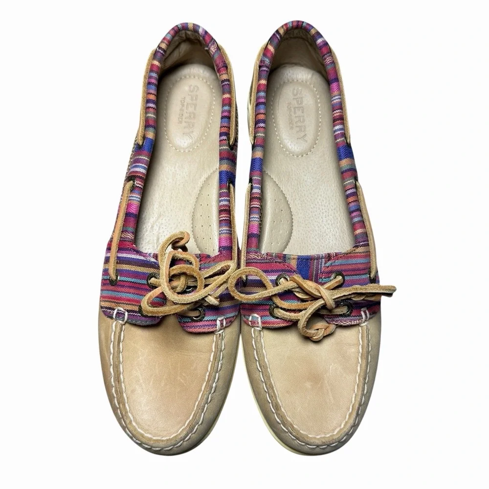 Sperry Top-Sider Firefish Caribbean Stripe Boat Shoes Tan Leather 9M Nautical